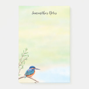 Kingfisher Watercolor Blue Orange Bird Post-it Notes