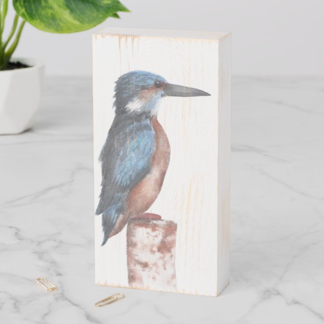 Kingfisher Watercolor Wooden Box Sign (In Situ Vertical)