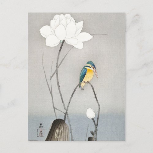 Kingfisher with Lotus Flower by Ohara Koson Postcard