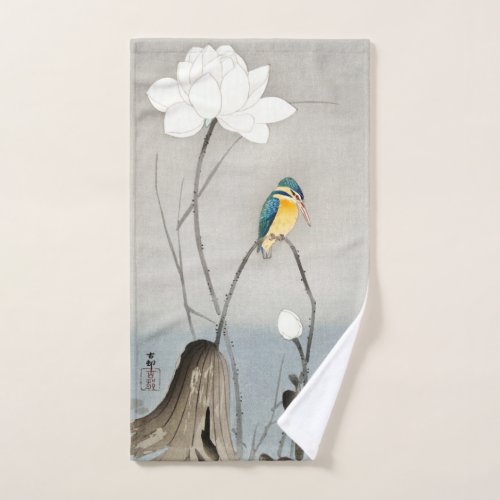 Kingfisher with Lotus Flower _ Ohara Koson _  Hand Hand Towel