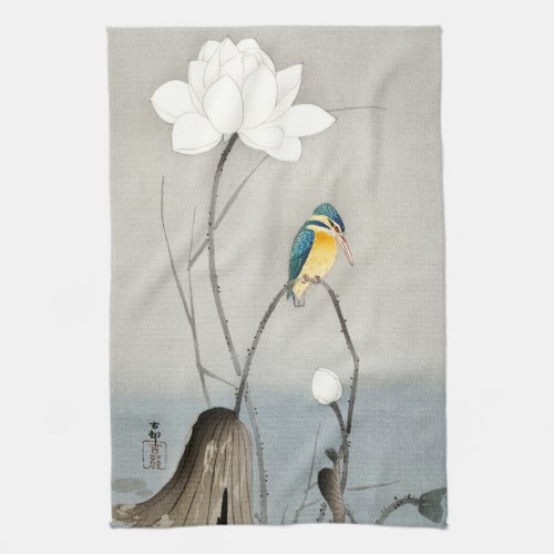 Kingfisher with Lotus Flower _ Ohara Koson _  Kitchen Towel