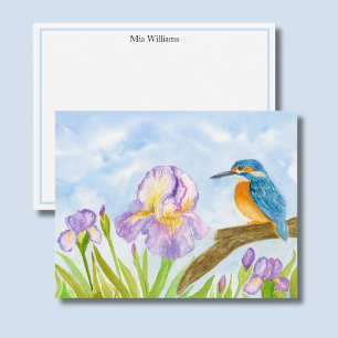 Kingfisher with Purple Irises Personalized Note Card