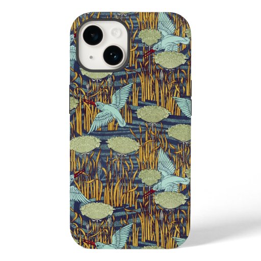 KINGFISHERS AND FLOWERING RUSH Art Nouveau Floral Case-Mate iPhone 14 Case