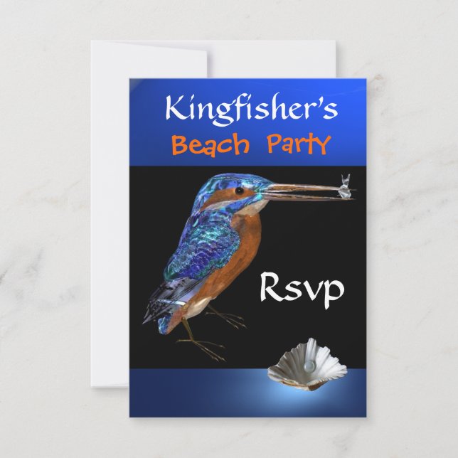 KINGFISHERS  BEACH PARTY Rsvp,black,blue RSVP Card (Front)
