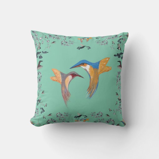 Kingfishers in Love Summer Theme Throw Pillow (Front)