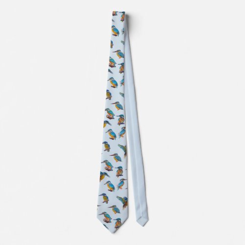 Kingfishers painted on a pale blue background neck tie