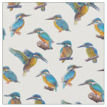 Kingfishers painted on a white background fabric