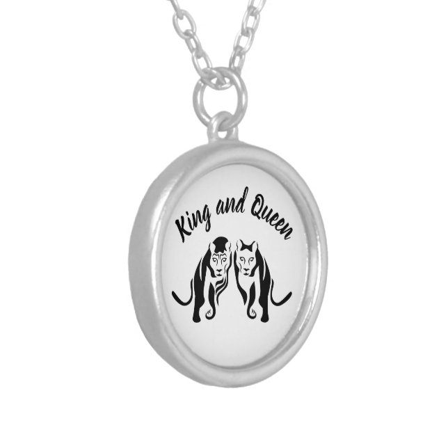 Kings and Queens Black Leo Lion and Lioness Silver Plated Necklace (Front Left)