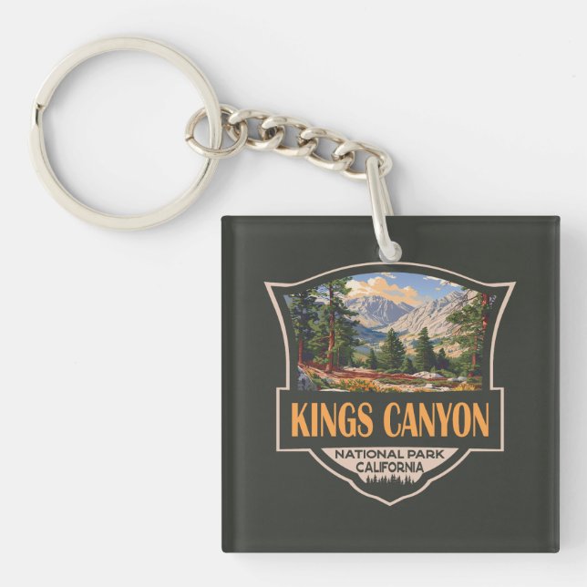 Kings Canyon National Park Illustration Retro Art Keychain (Front)