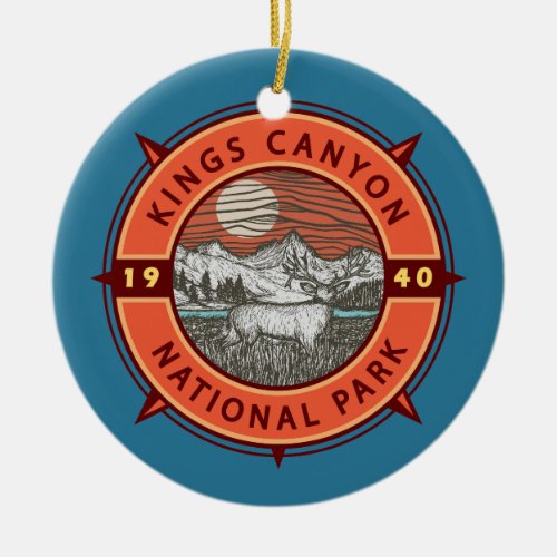 Kings Canyon National Park Mule Deer Retro Compass Ceramic Ornament