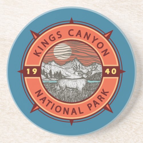 Kings Canyon National Park Mule Deer Retro Compass Coaster