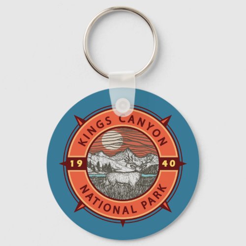 Kings Canyon National Park Mule Deer Retro Compass Keychain