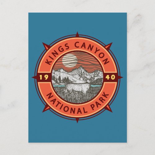 Kings Canyon National Park Mule Deer Retro Compass Postcard