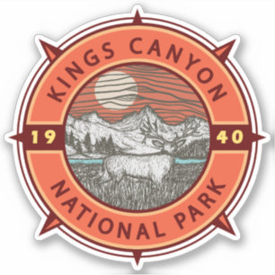 Kings Canyon National Park Mule Deer Retro Compass Sticker