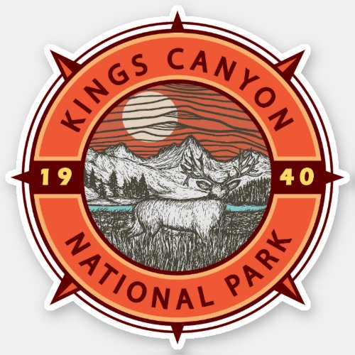 Kings Canyon National Park Mule Deer Retro Compass Sticker