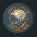 Kings Canyon National Park Retro Distressed Circle Magnet<br><div class="desc">Kings Canyon vector artwork design. The park is known for its huge sequoia trees,  notably the gigantic General Grant Tree in Grant Grove.</div>