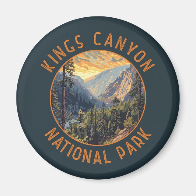 Kings Canyon National Park Retro Distressed Circle Magnet (Front)