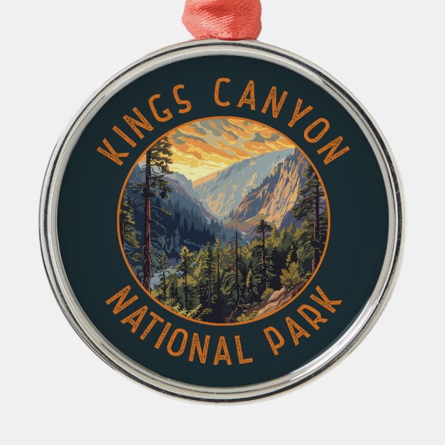 Kings Canyon National Park Retro Distressed Circle Metal Ornament (Front)