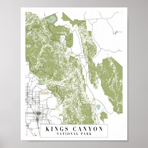 Kings Canyon National Park Retro Street Map Poster