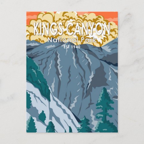 Kings Canyon National Park Sunset Vintage Postcard