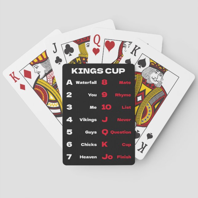 Kings Cup Drinking Game Rules Black Poker Cards (Back)