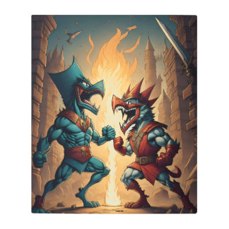 Kings Fight cartoon Wall Art Metal Art