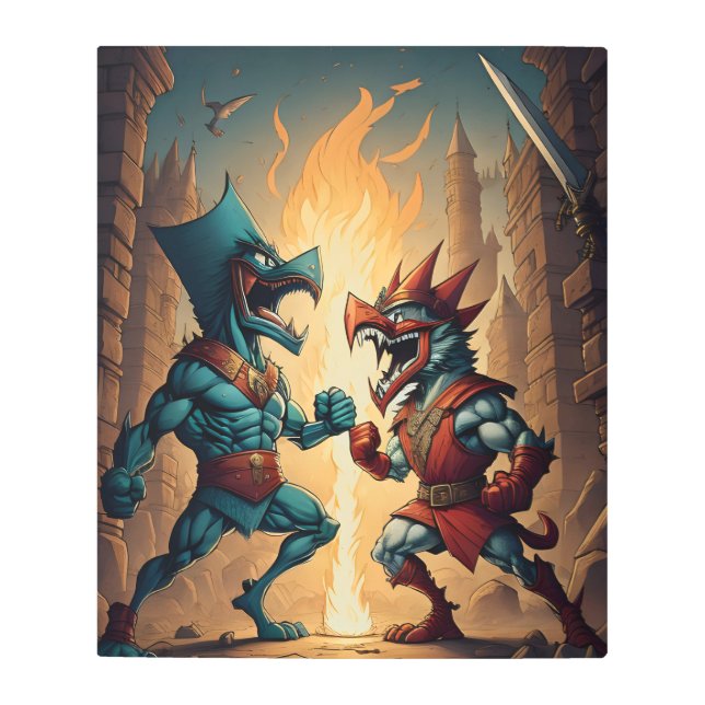 Kings Fight cartoon Wall Art Metal Art (Front)