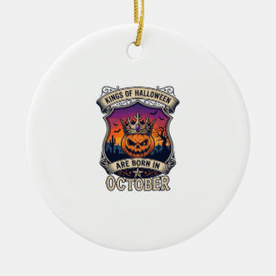 Kings Halloween Are Born October Crown Pumpkin Bat Ceramic Ornament