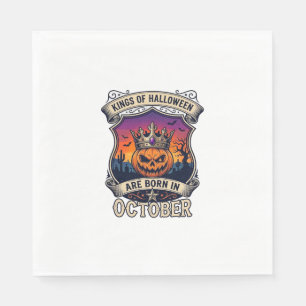 Kings Halloween Are Born October Crown Pumpkin Bat Napkins