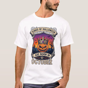Kings Halloween Are Born October Crown Pumpkin Bat T-Shirt