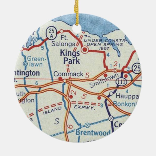 Kings Park NY Vintage Map Ceramic Ornament (Back)