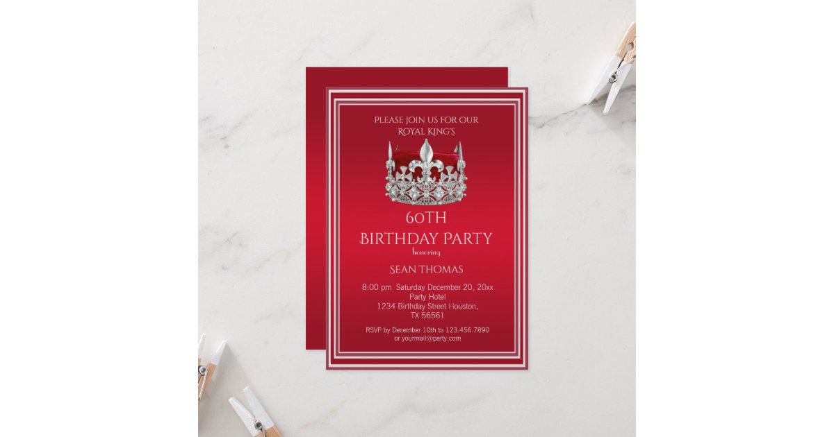 Kings Invitation Sign King's Ruby Red Crown Man's Birthday Invitation | Zazzle