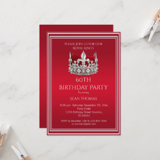 King's Ruby Red Crown Man's Birthday Invitation