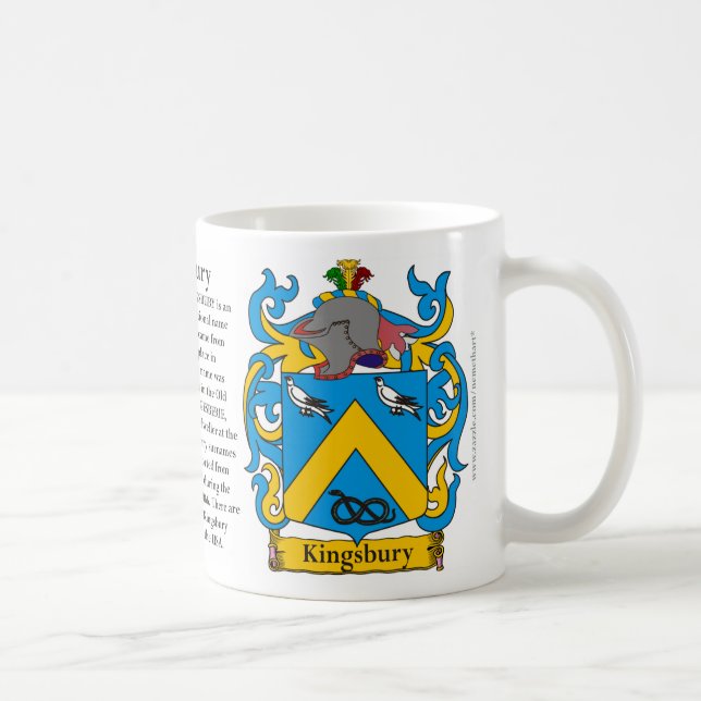 Kingsbury, the Origin, the Meaning and the Crest Coffee Mug (Right)