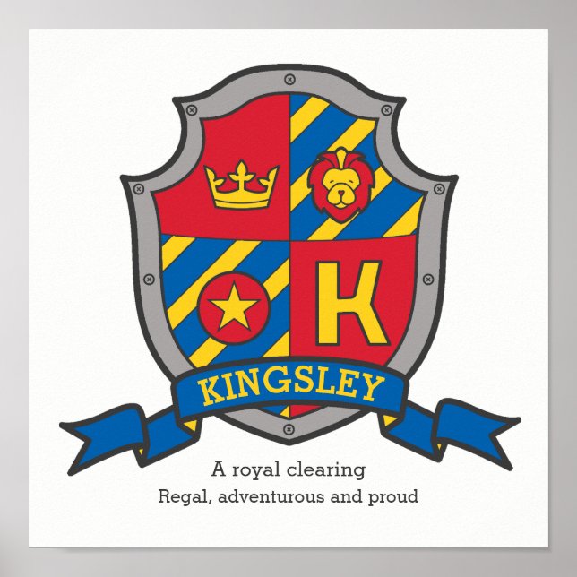 Kingsley name meaning kids knights shield poster (Front)