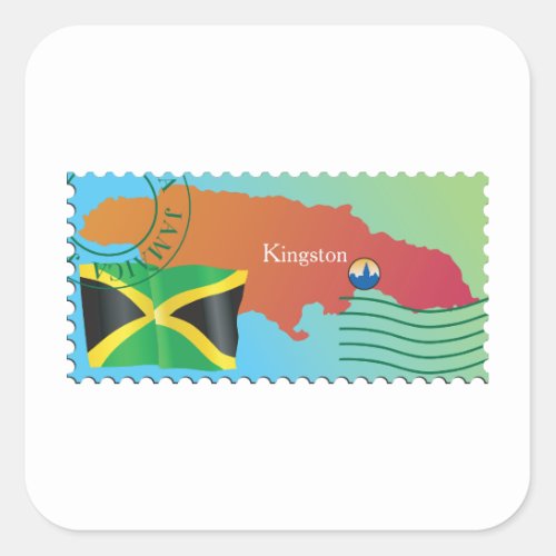 Kingston Jamaica Map And Flag Square Sticker
