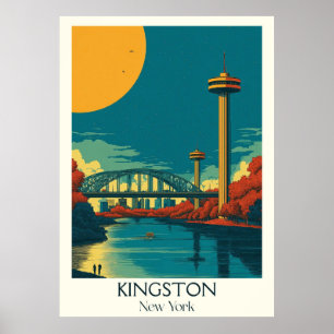 Kingston New York Vintage Bridge Skyline Art Poster