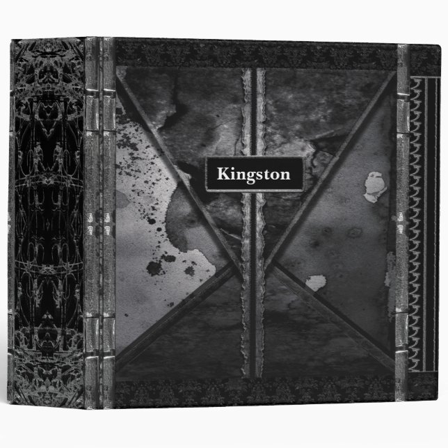 Kingston Old World Gothic Monogram 3 Ring Binder (Front/Spine)