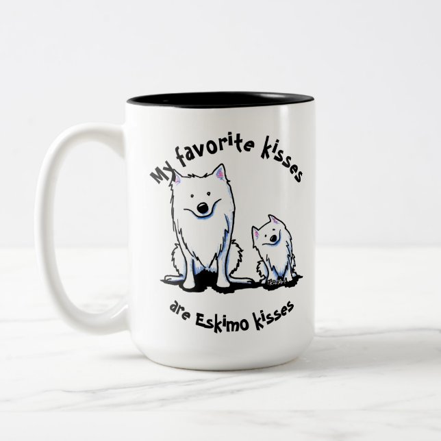 KiniArt American Eskimo Kisses Two-Tone Coffee Mug (Left)