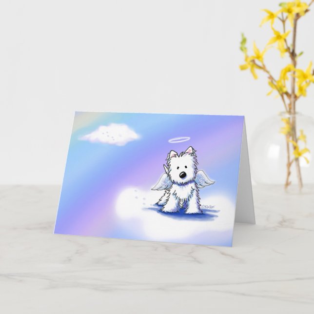 KiniArt Angel Westie Sympathy Card (Yellow Flower)
