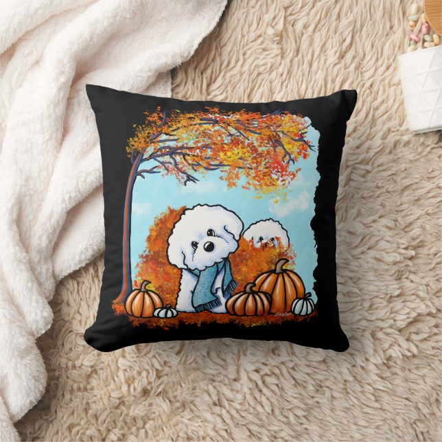 KiniArt Autumn Bichon Frise Throw Pillow (Blanket)