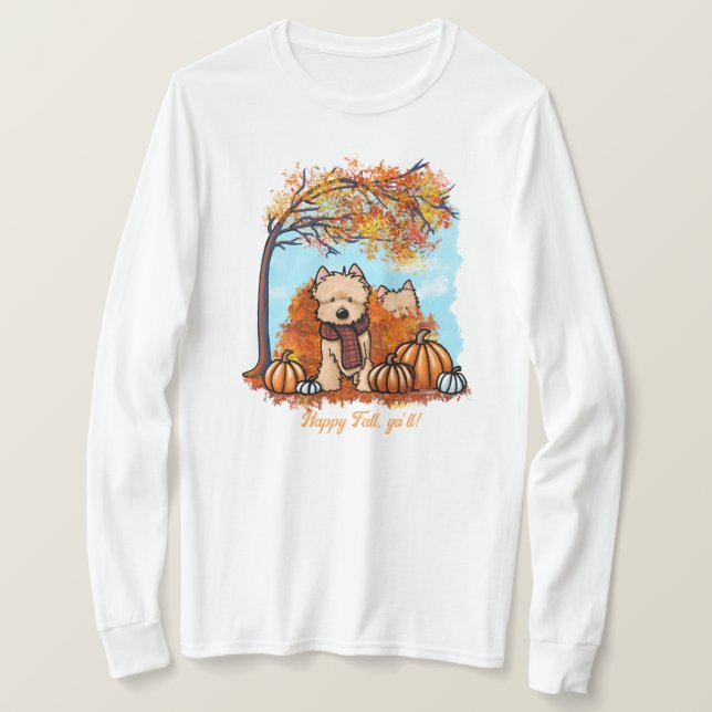 KiniArt Autumn Cairn Terriers T-Shirt (Design Front)
