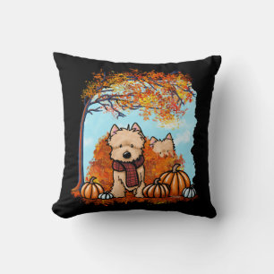 KiniArt Autumn Cairn Terriers Throw Pillow