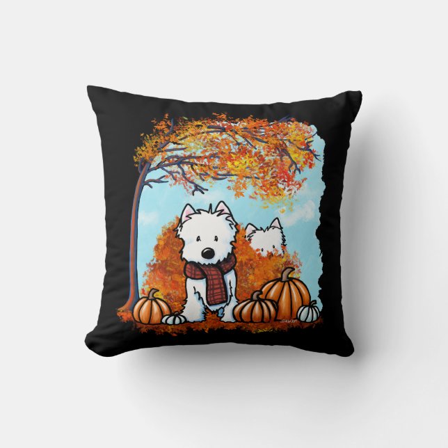 KiniArt Autumn Westies Throw Pillow (Front)