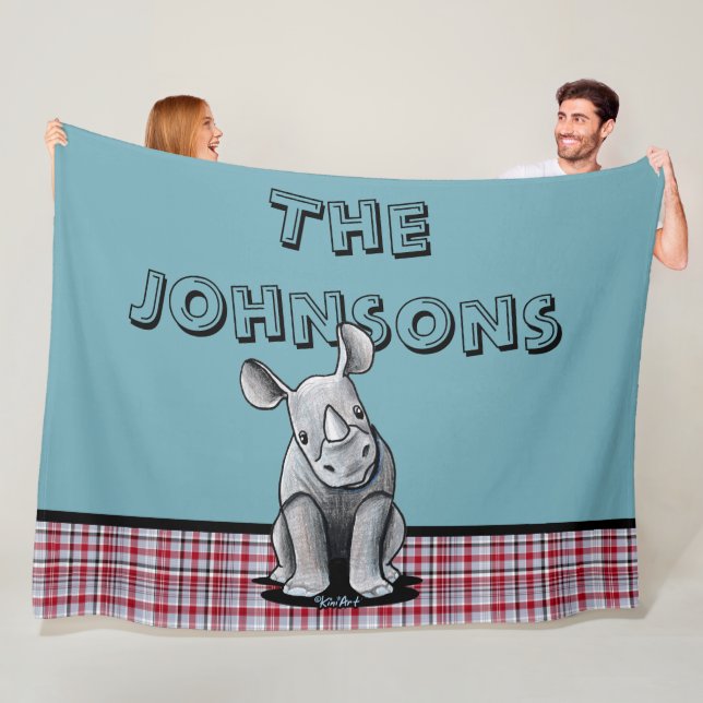 KiniArt Baby Rhino Personalized Fleece Blanket (In Situ)