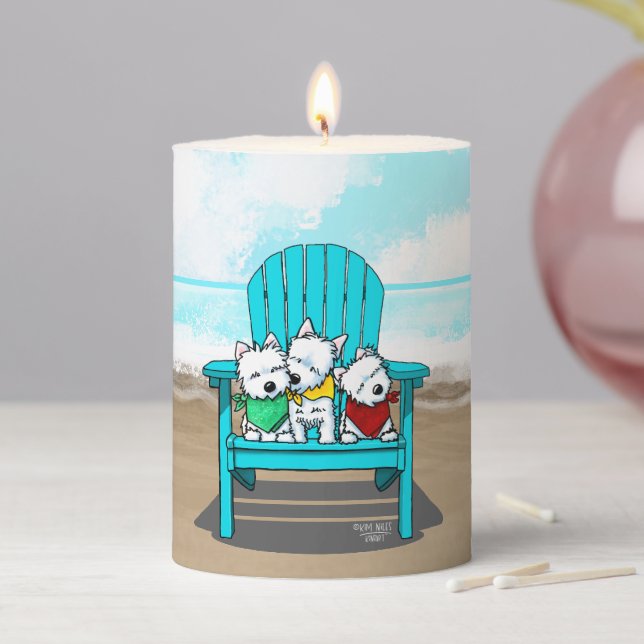 KiniArt Beach Westies Pillar Candle (In Situ)