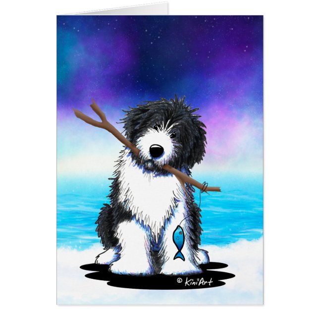 KiniArt Bearded Collie Fishing Cards (Front)