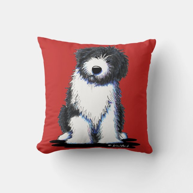 KiniArt Bearded Collie Throw Pillow (Front)