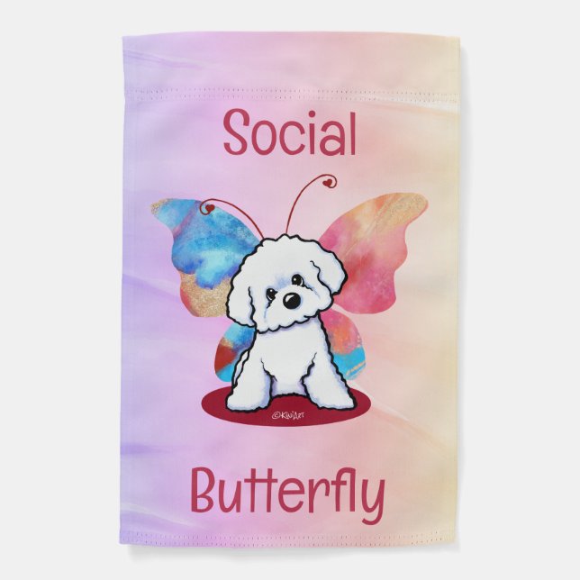 KiniArt Bichon Butterfly Garden Flag (Front)