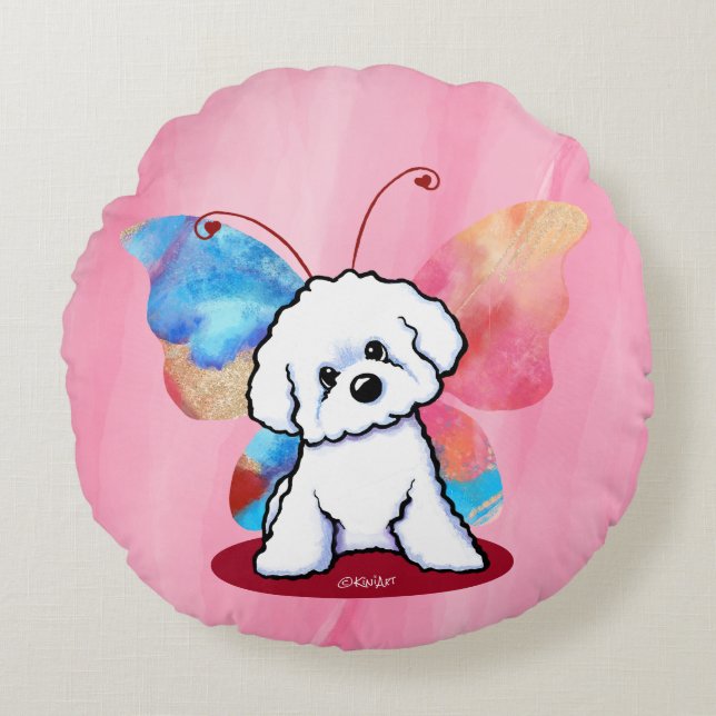 KiniArt Bichon Butterfly Round Pillow (Front)